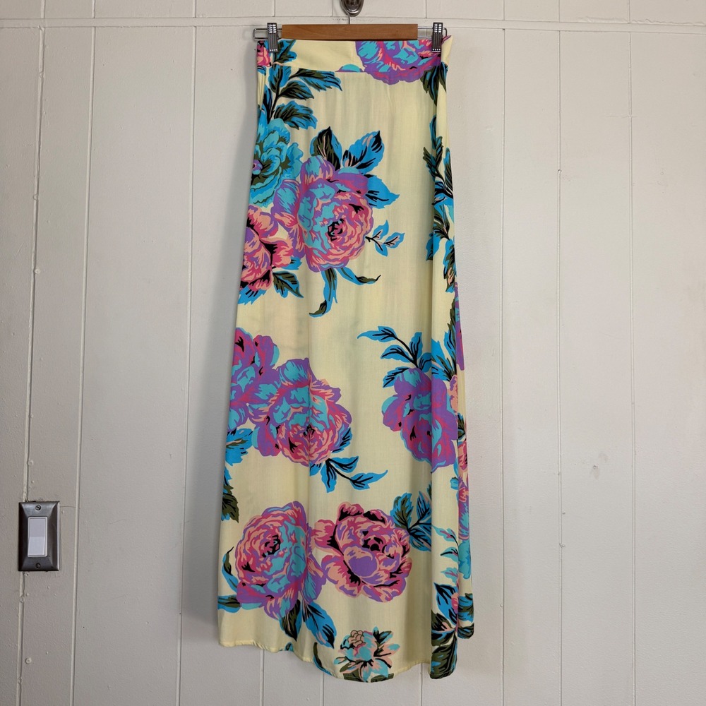Maaji Women Yellow Floral Print Maxi Wrap Skirt Set Crop Top Size S Resort Beach - Picture 8 of 13